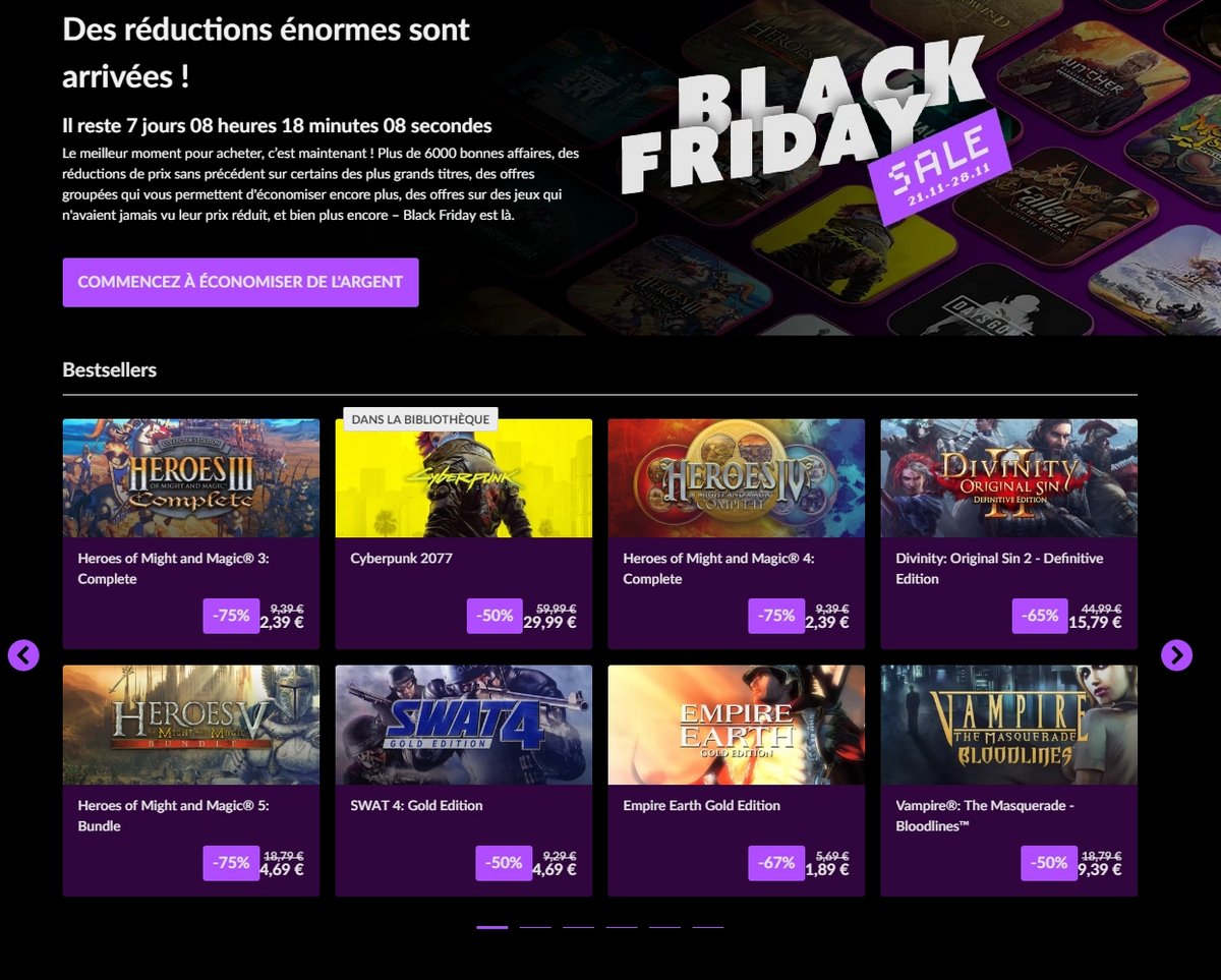 GOG lance ses offres Black Friday © Capture d'écran Clubic