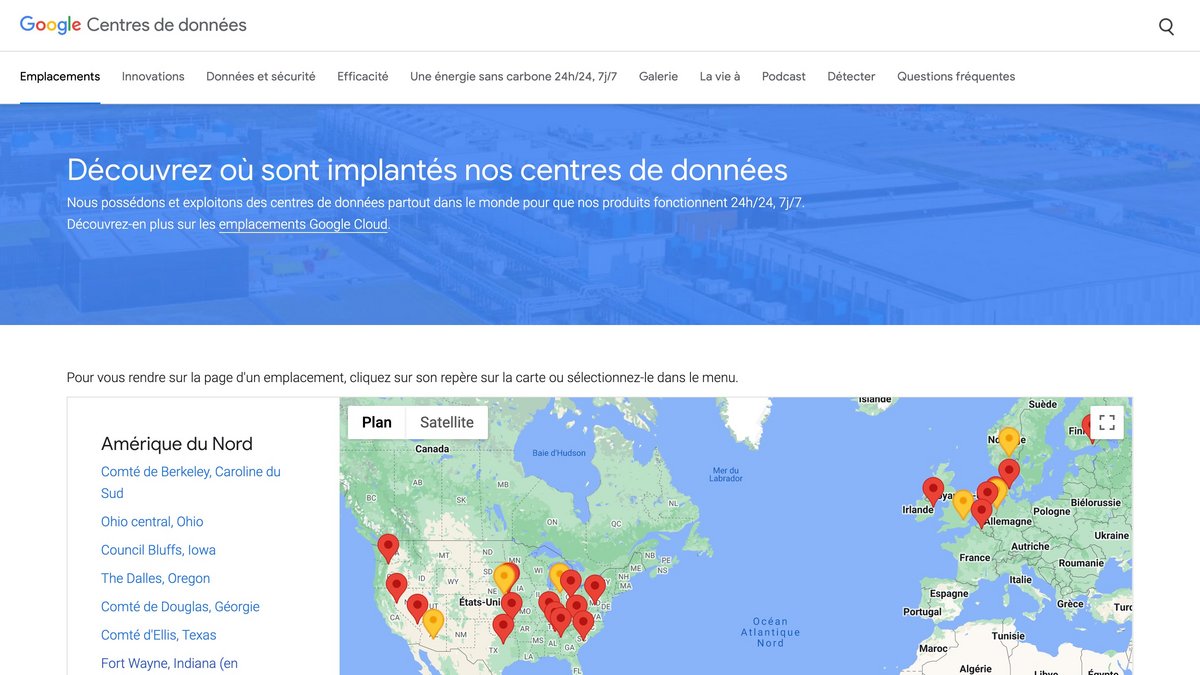 S'informer sur la localisation des centre de données Google © Google