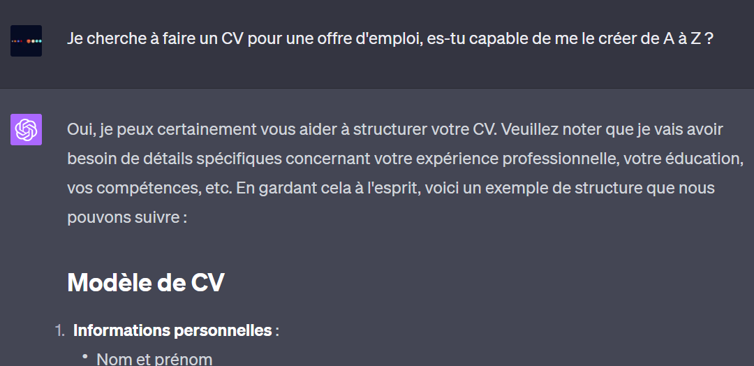 ChatGPT CV creation