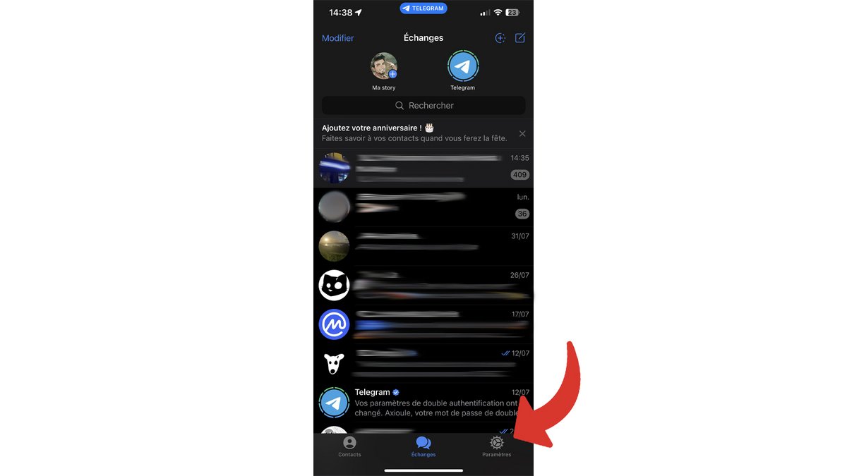 L'onglet en bas à droite vous permet d'accéder aux paramètres de Telegram © Axel Reghis pour Clubic