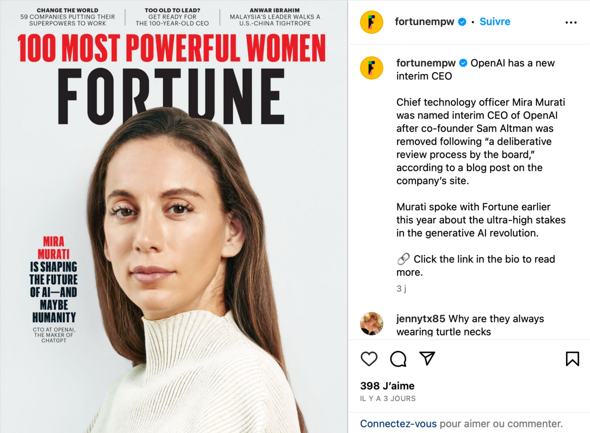 Mira Murati figure parmi les femmes les plus influentes du monde selon le magazine Fortune © Capture d'écran Clubic.com