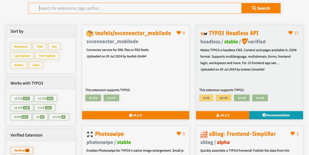 Un catalogue d'extensions important © TYPO3 Association