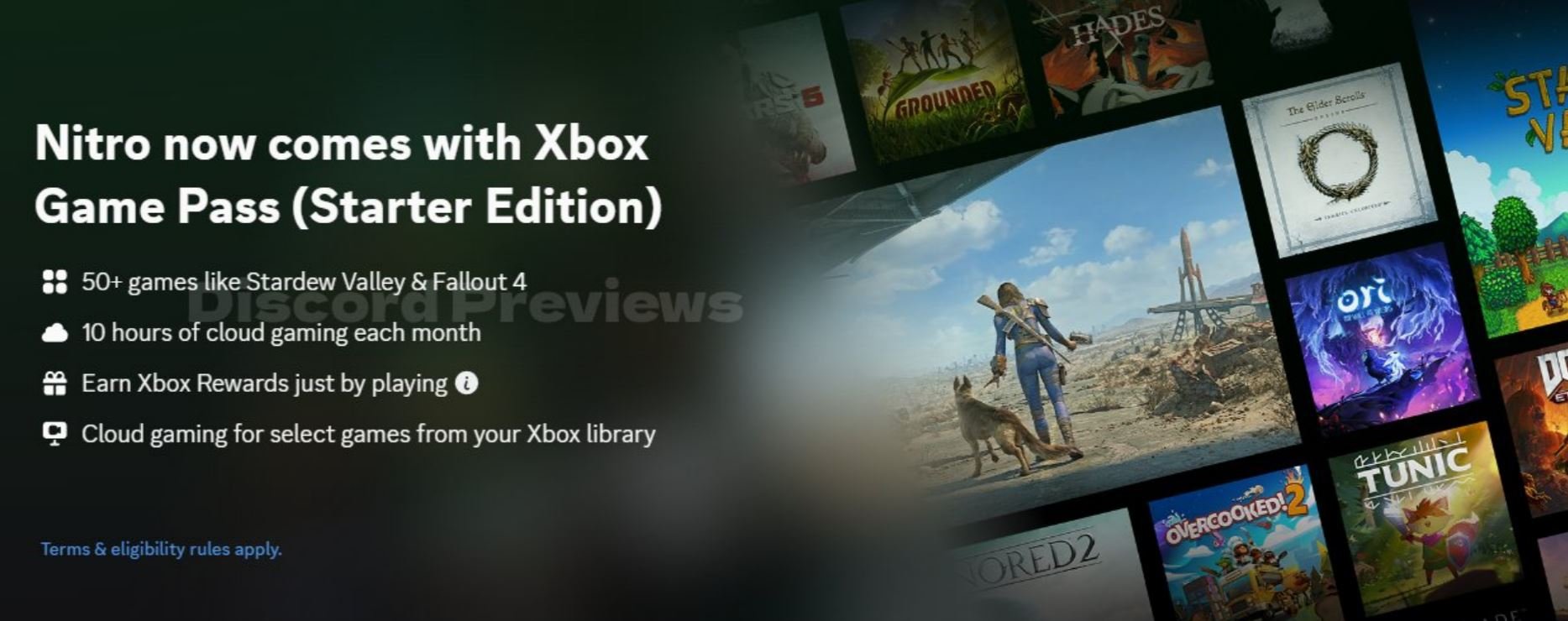 Plus de 50 jeux disponibles, 10 heures de cloud gaming par mois, des récompenses Xbox... ©Discord Preview / X