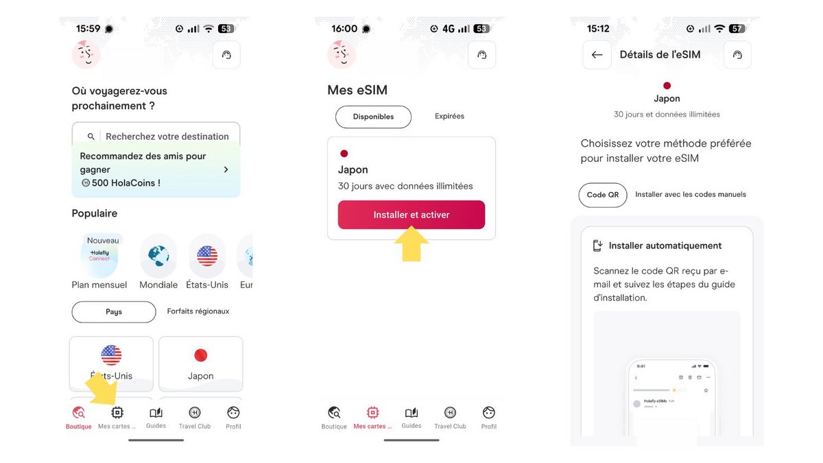 Installez votre eSIM via une application mobile. ©Holafly
