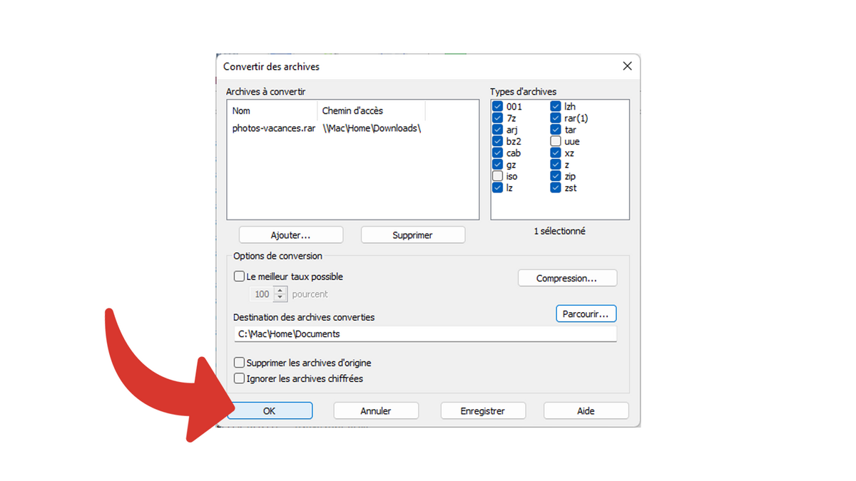 Convertir un fichier RAR en ZIP avec WinRAR sur Windows © Clubic