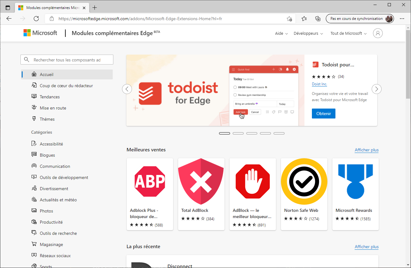 La situation actuelle : une interface Web dédiée aux extensions Edge © Nerces