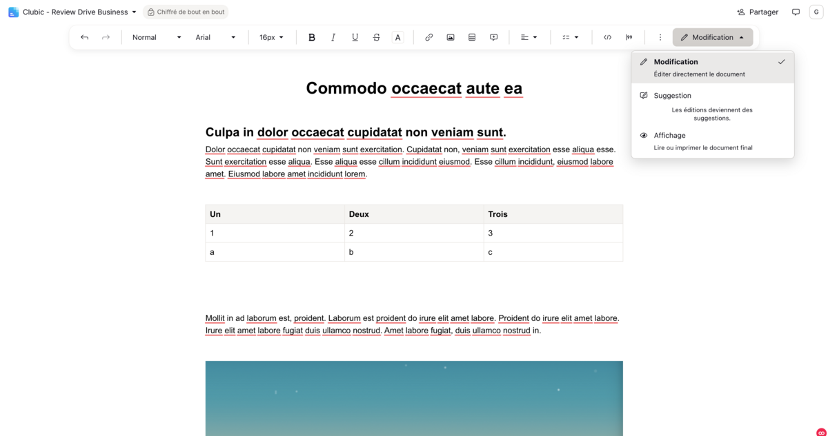 L'interface de Proton Docs