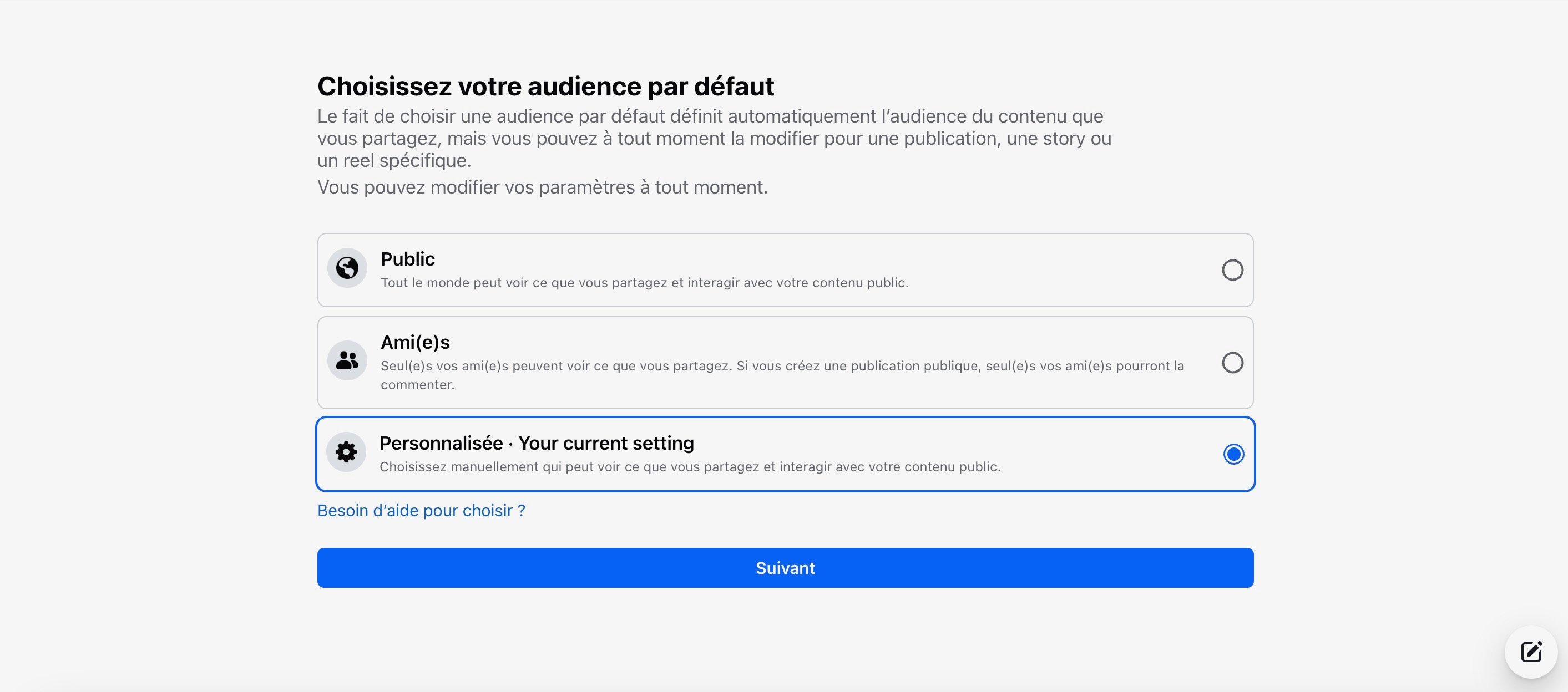 Vous pouvez choisir qui voit vos publications ou non © Meta