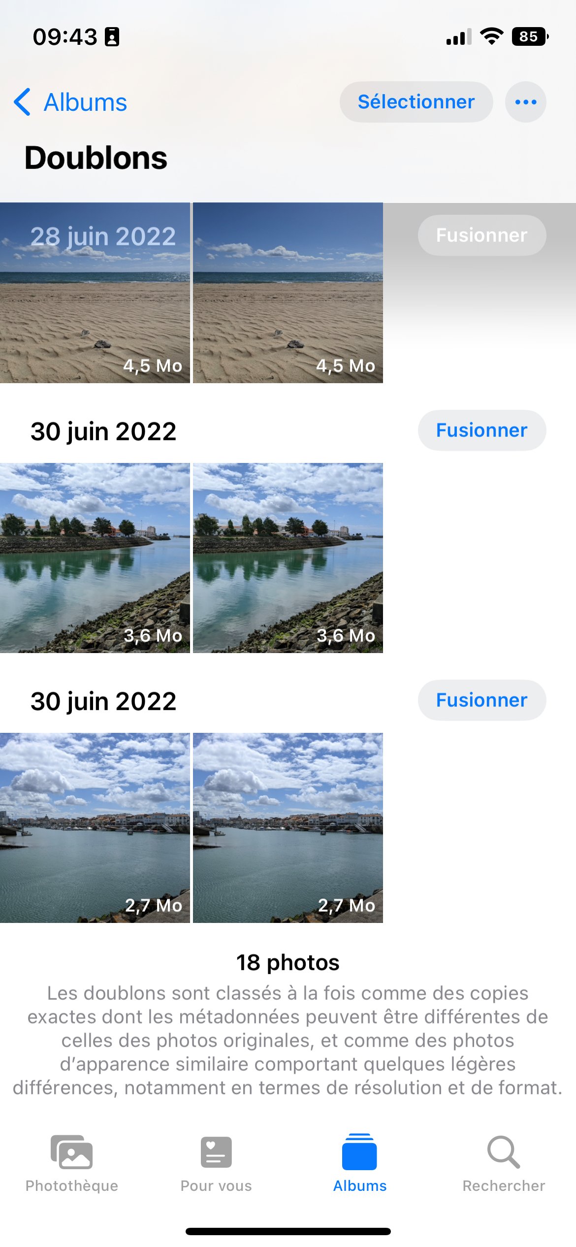 iOS 16 Photos doublons