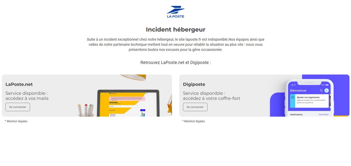 Capture d'écran du site de La Poste mardi matin © Clubic