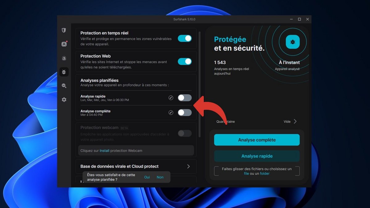 Surfshark Antivirus - Désactivez la planifications des analyses rapides et complètes © Clubic