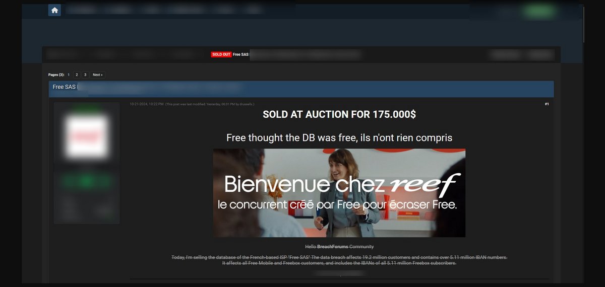 Le hacker revendique avoir vendu la base de données de Free © Clubic