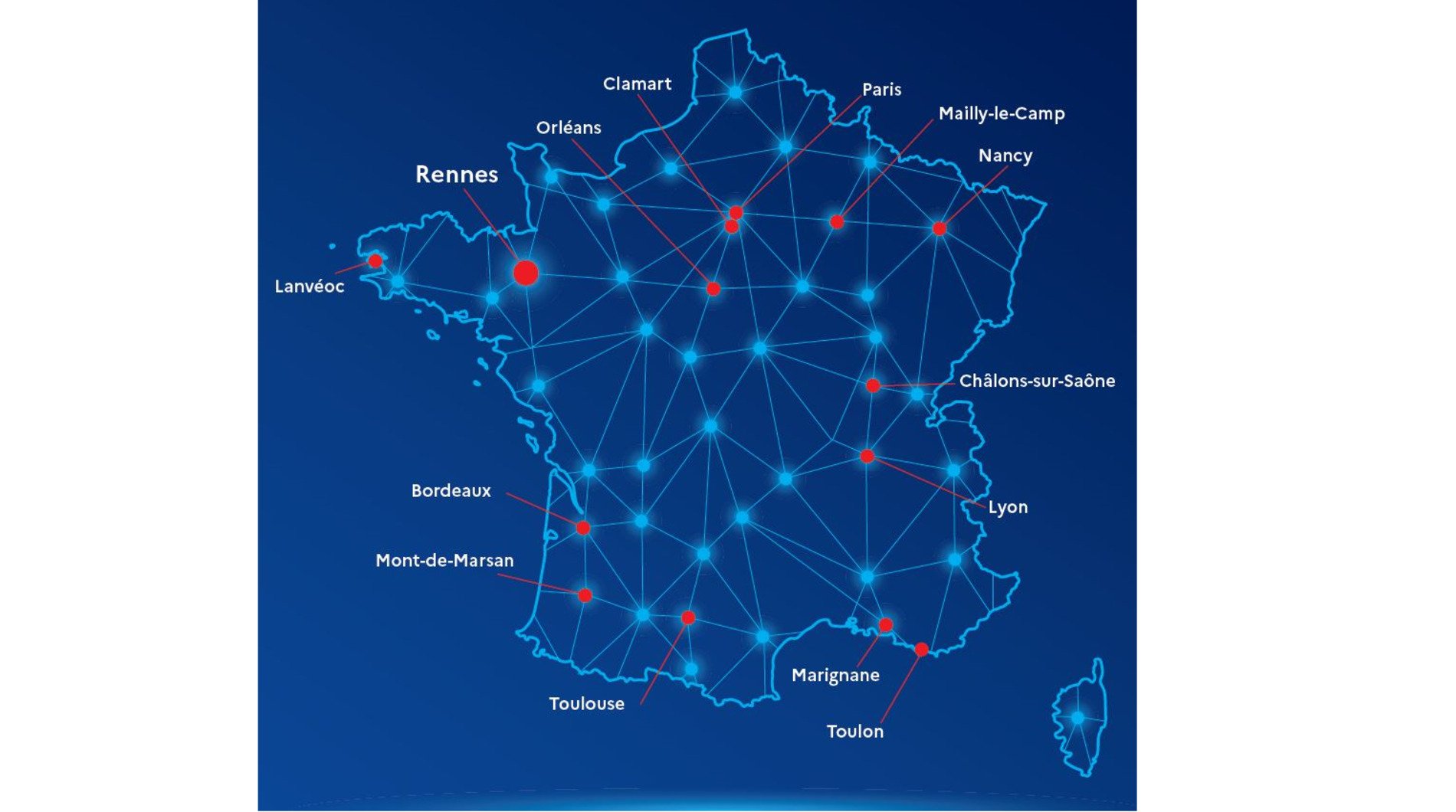 Voici la carte des sites militaires engagés dans DEFNET 2025 © COMCYBER