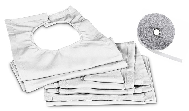 Contenu du kit de calfeutrage pour fenêtre : bande textile et rouleau adhésif scratch © Leroy Merlin 