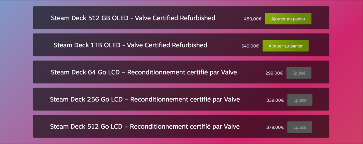 Victime de leur succès, les modèles LCD reconditionnés sont épuisés © Valve