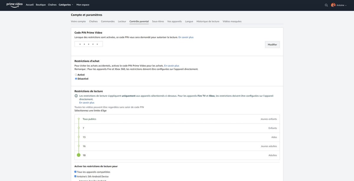 Prime Video paramètres enfants