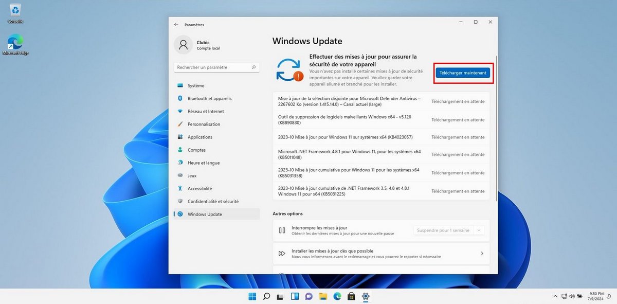 Téléchargez et installez les mises à jour disponibles © Microsoft