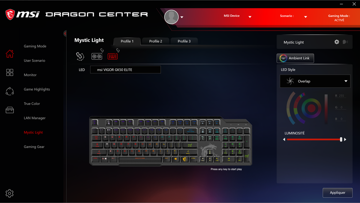 Dragon Center permet avant tout de créer des macros de jouer avec le RVB © Nerces pour Clubic