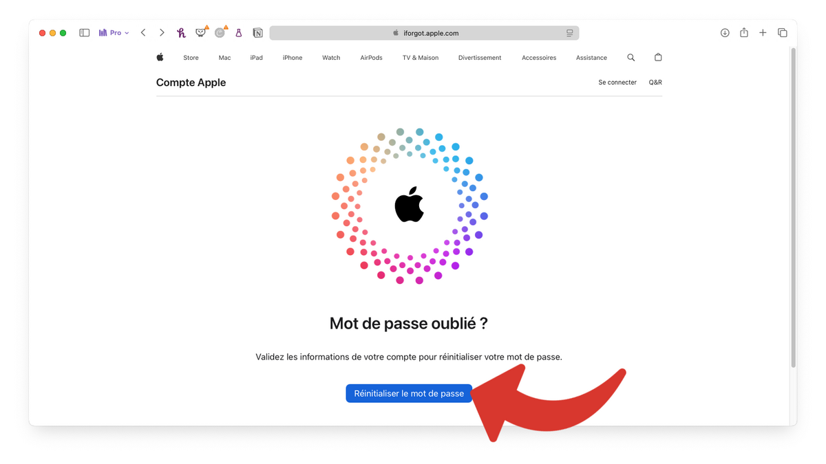 Démarrer la réinitialisation du mot de passe Apple © Clubic