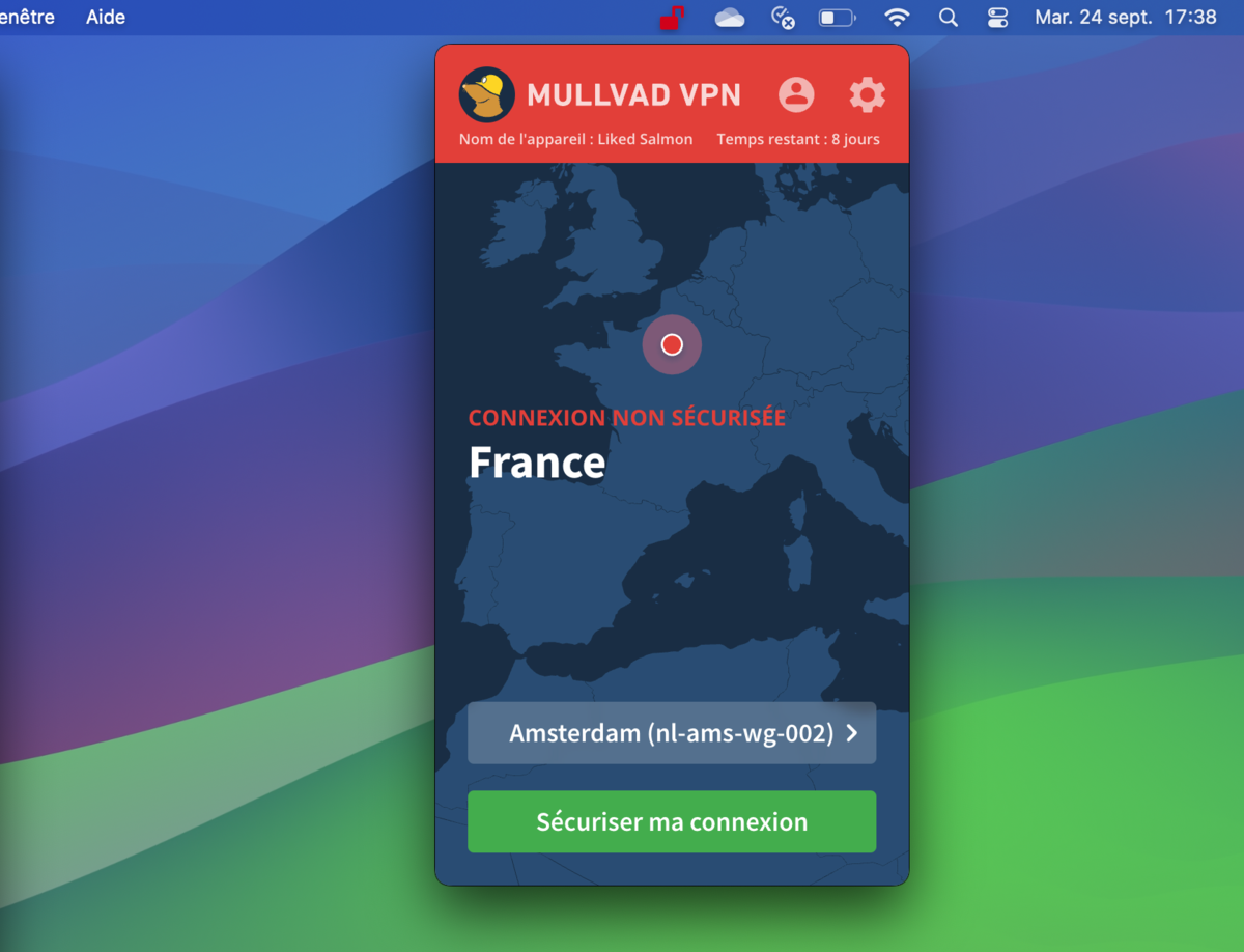 Mullvad VPN - l'écran d'accueil © Clubic