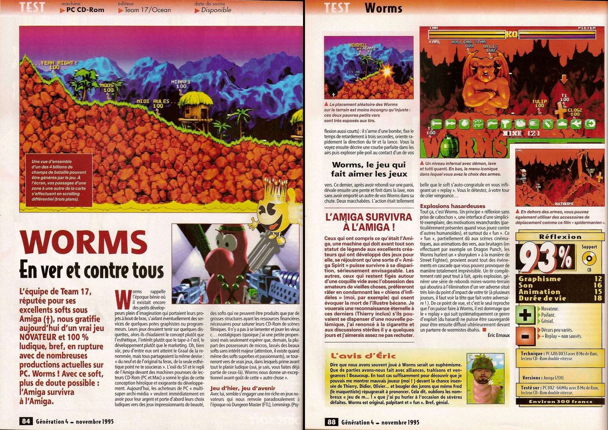 Signe de la mort de l'Amiga : Génération 4 ne teste que la version PC de Worms © Génération 4