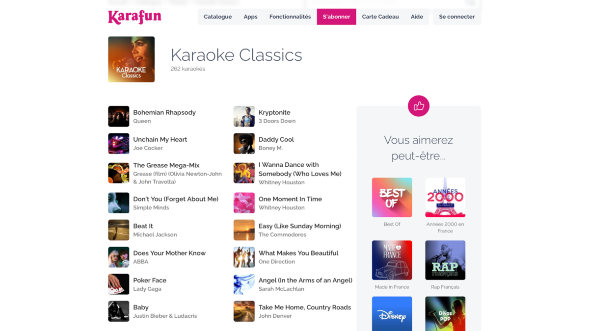 Parcourir le catalogue de chansons sur KaraFun