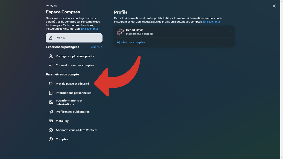 Accédez au sous-menu Mot de passe et sécurité © Benoit Baylé pour Clubic.com