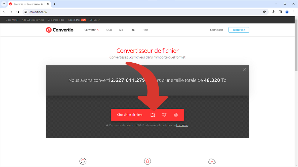 Choisir les fichiers à partir du site Convertio © Clubic