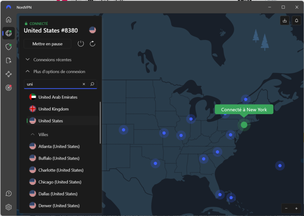 NordVPN - De nombreux serveurs répartis aux quatre coins du monde