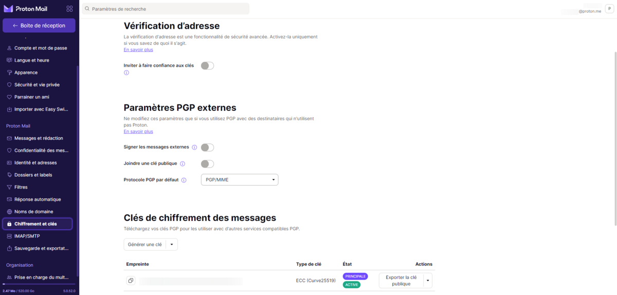 ProtonMail - Paramètres d'expiration d'un message