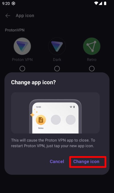 Des icônes pour camoufler Proton VPN  © Proton VPN