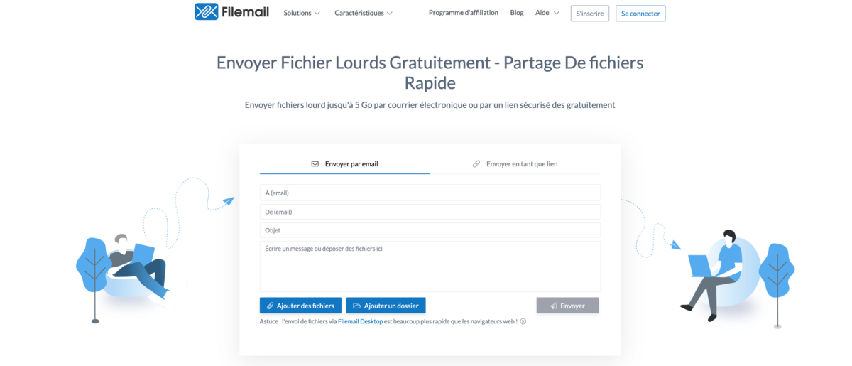 Filemail - Une page d'accueil qui annonce la couleur