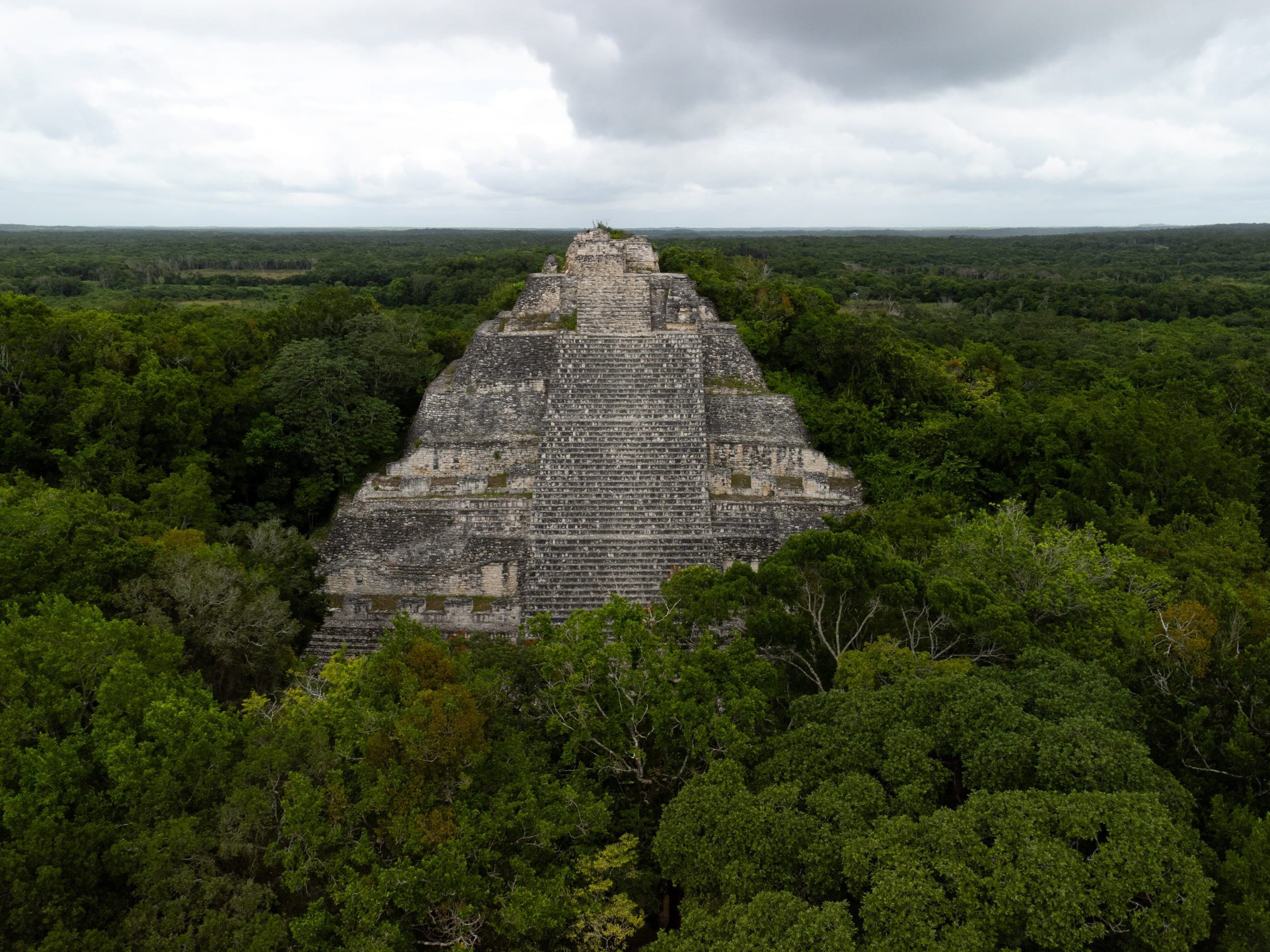 Une ancienne pyramide maya en ruine, dans la jungle profonde © Jonas Gruhlke