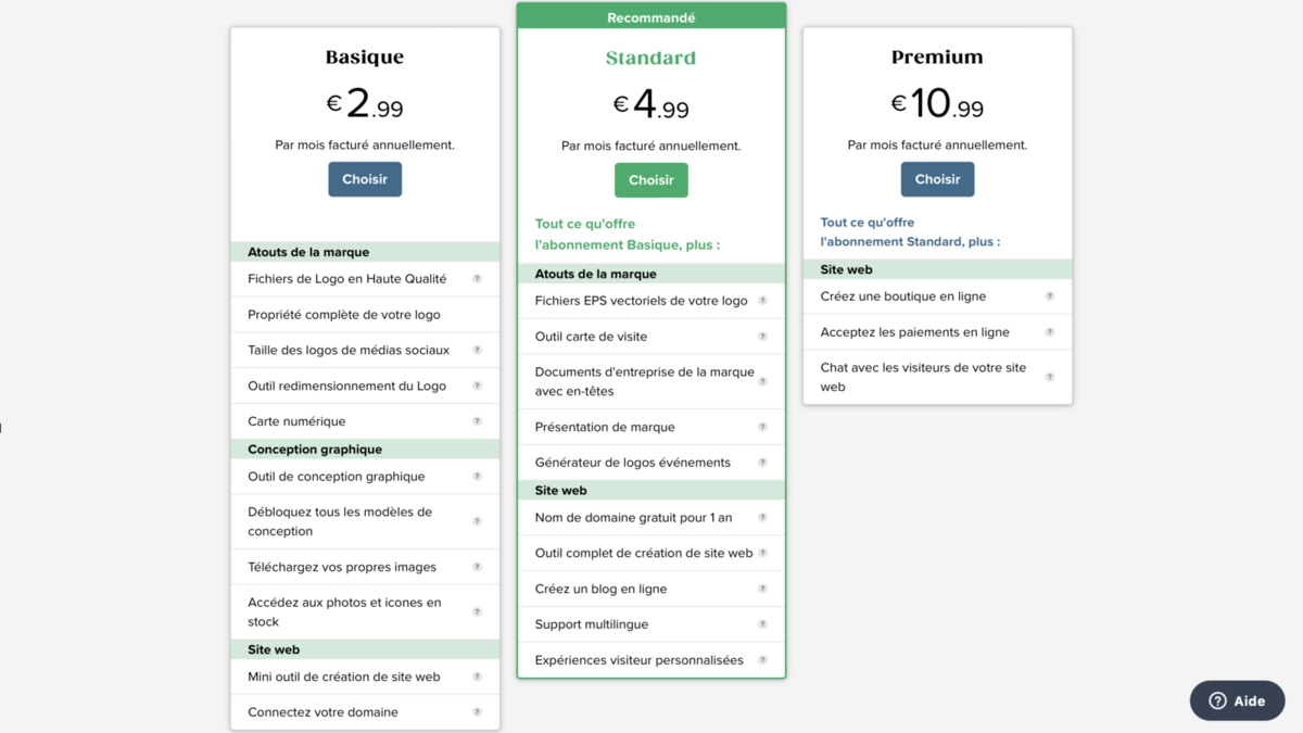 Choisir une formule d'abonnement Tailor Brands