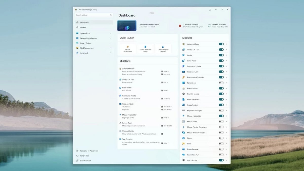 Avec 28 utilitaires, des plus connus comme FancyZones ou PowerRename aux plus récents comme l'éditeur de fichier Hosts, PowerToys est devenu une application dense. © Neowin