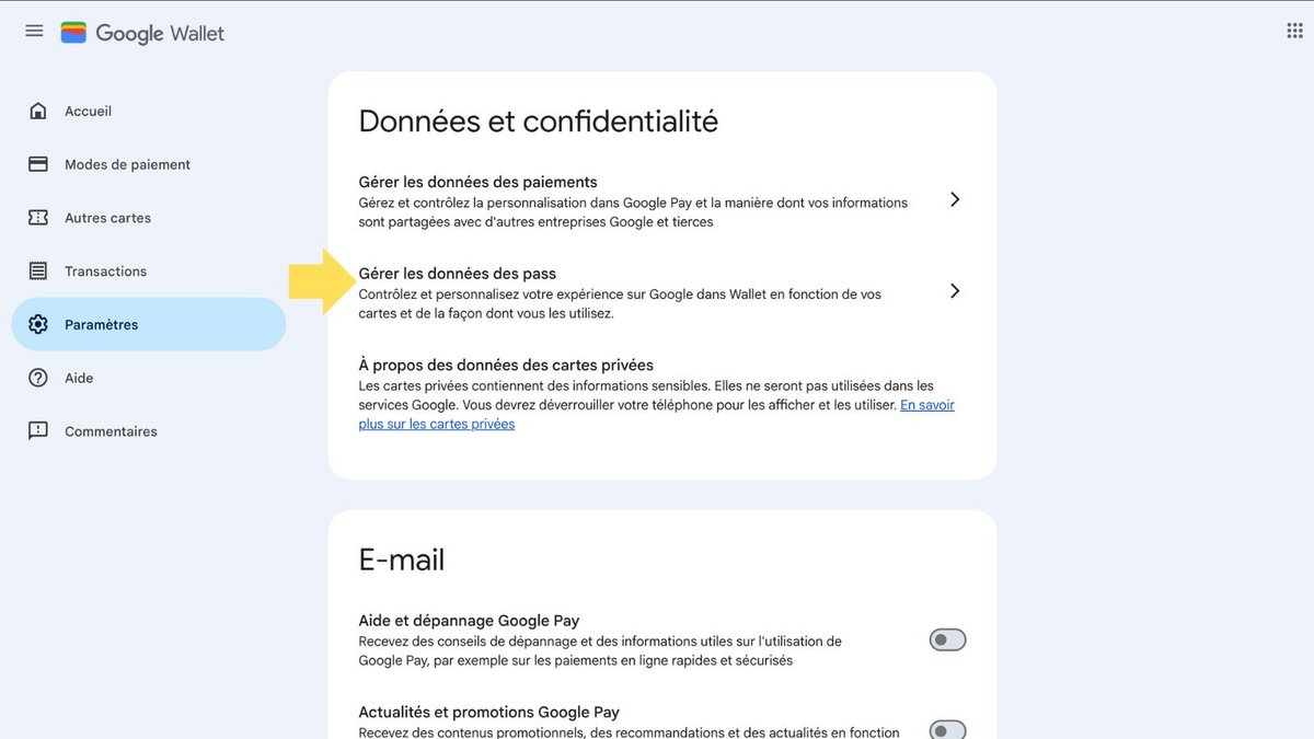 Gérez les données des pass. ©Google
