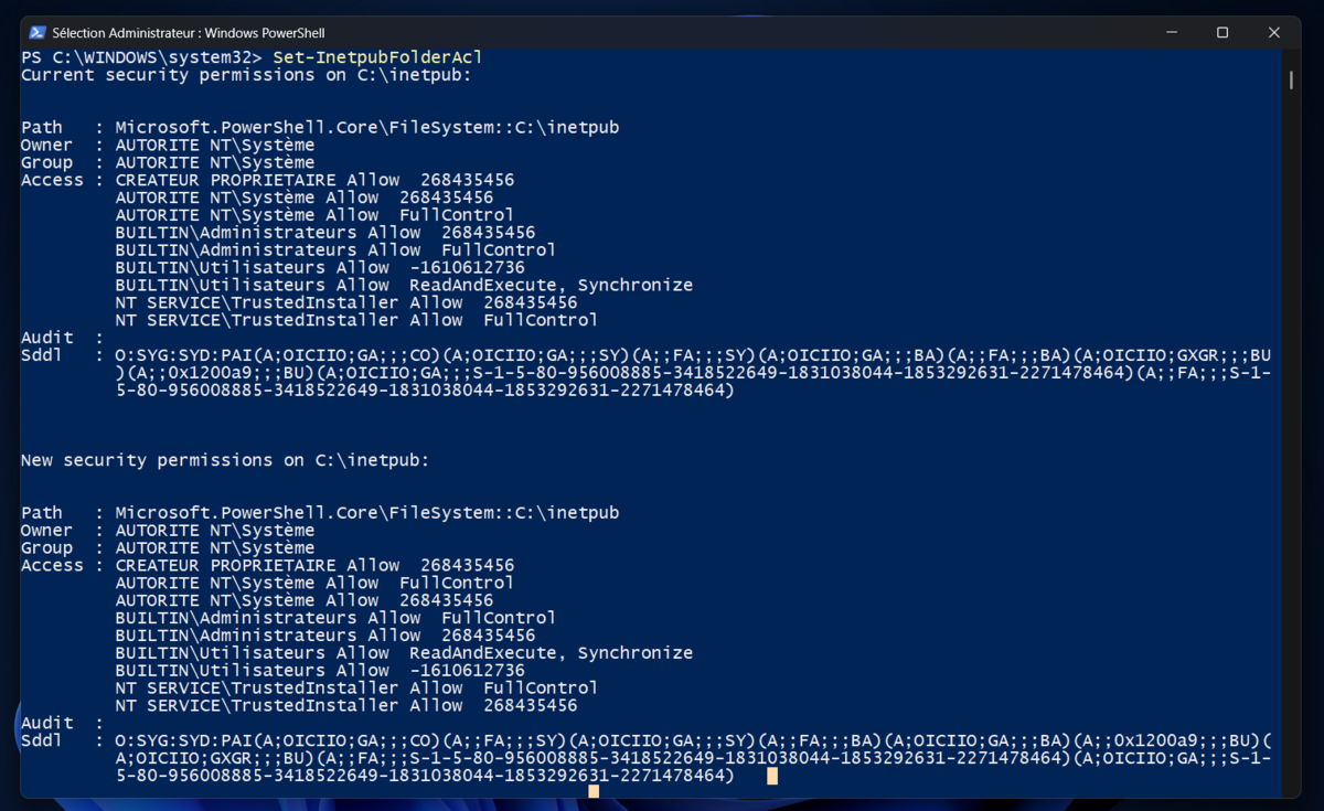 Installez le script tout juste téléchargé pour restaurer correctement "inetpub". © Clubic