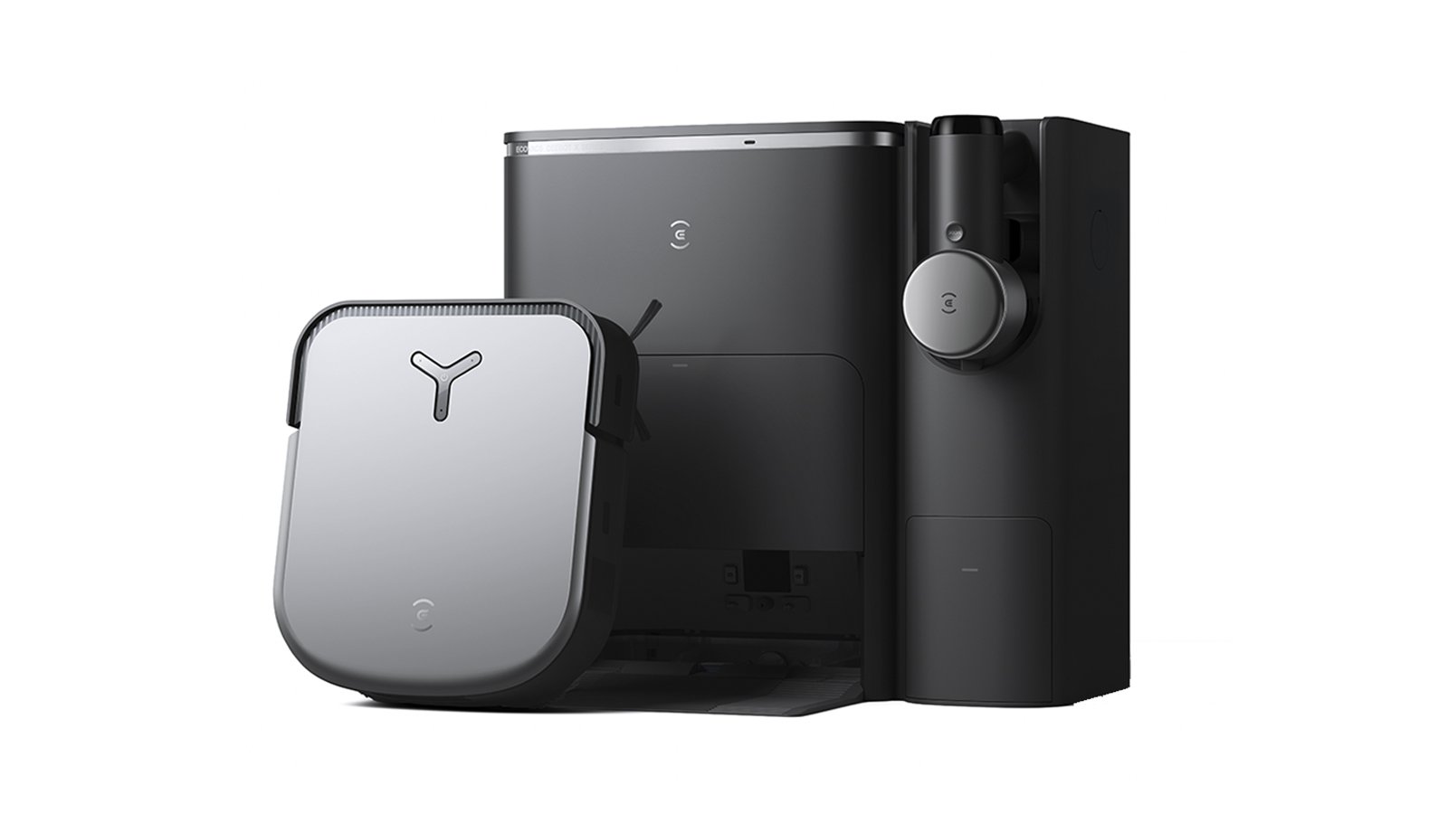 La nouvelle station OMNI pour vider vos deux appareils (à gauche le robot, à droite l'aspirateur à main).  © Ecovacs