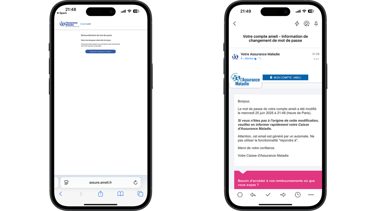 Confirmation de la modification, de la réinitialisation du mot de passe du compte améliorer © Clubic