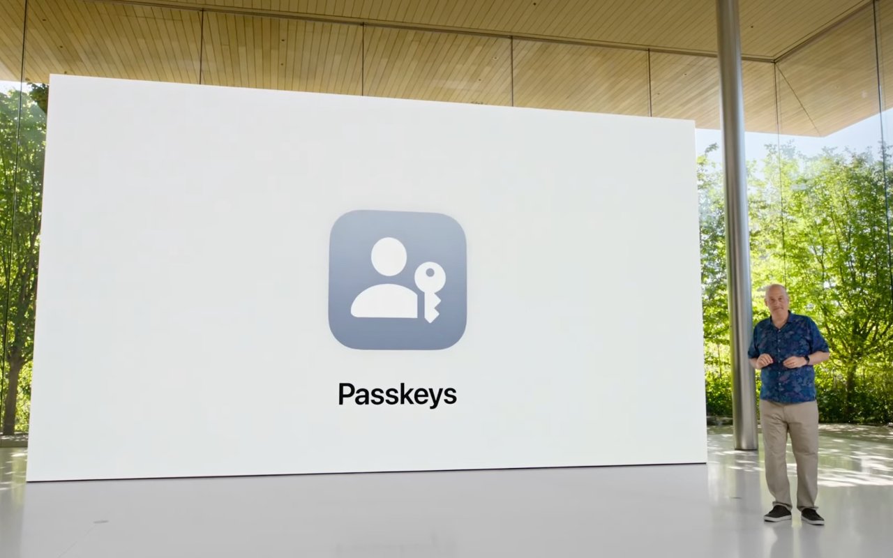 Apple tient tellement aux passkeys que la firme leur a dédié un segment à sa conférence WWDC. © Apple