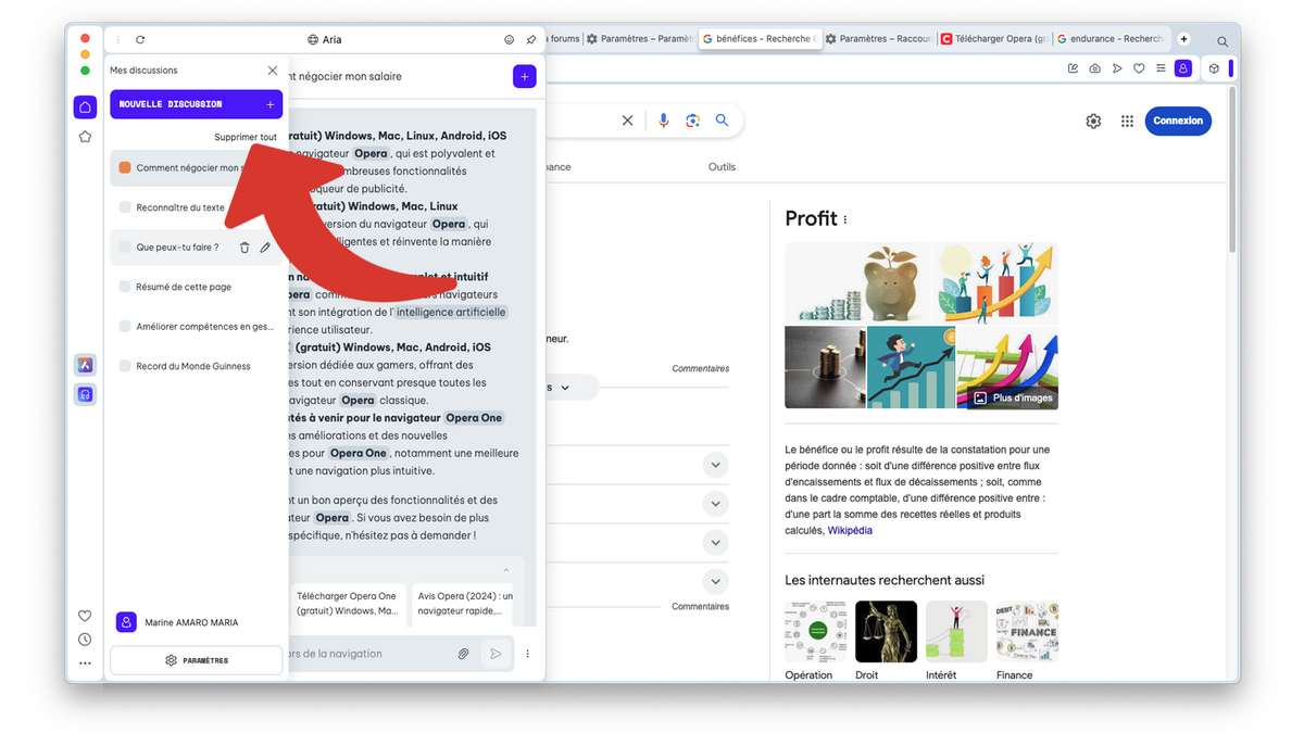 Supprimer toutes les discussions avec Aria © Clubic