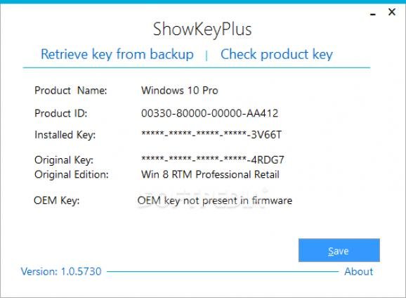 Affichage de la clé produit et de l’édition d’origine dans ShowKeyPlus. - © ShowKeyPlus