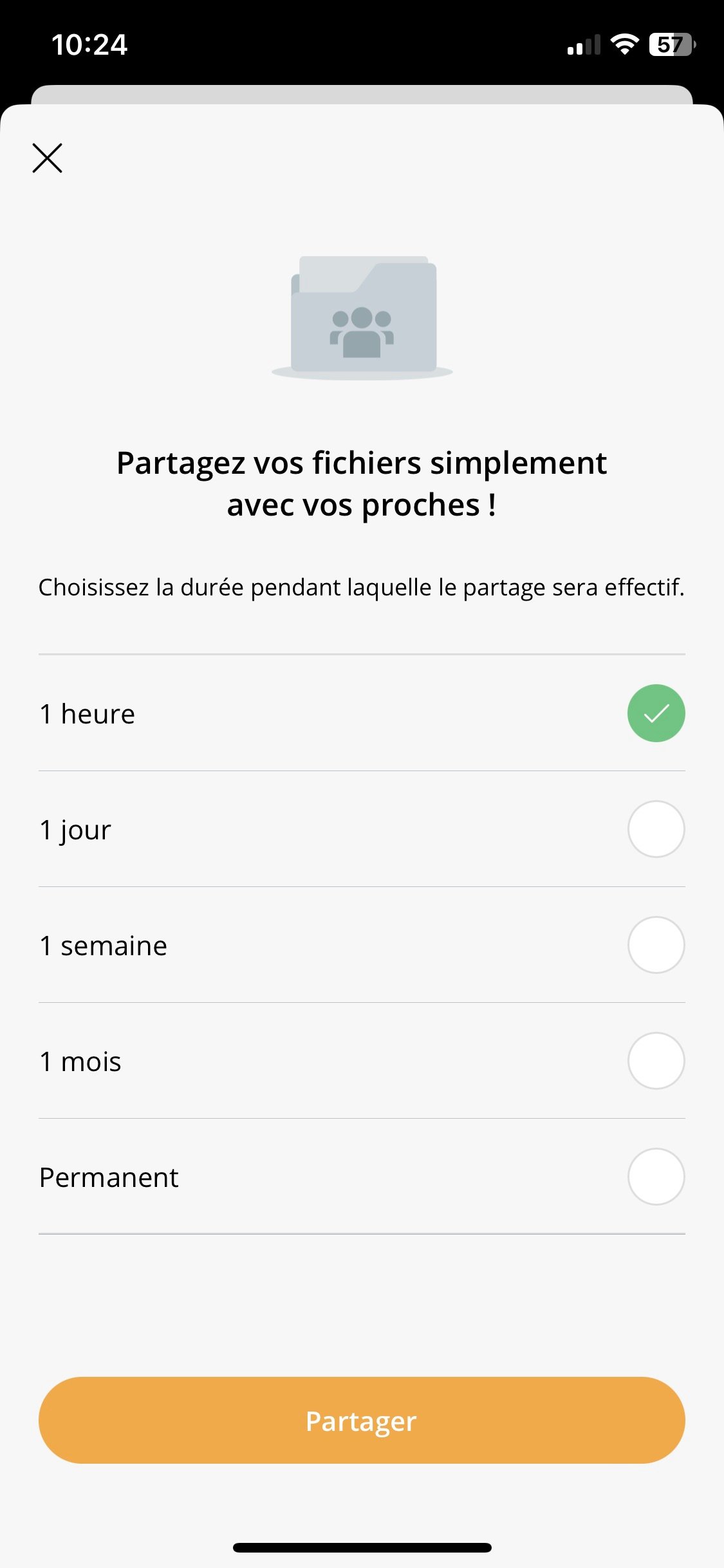 Freebox Files - options de partage