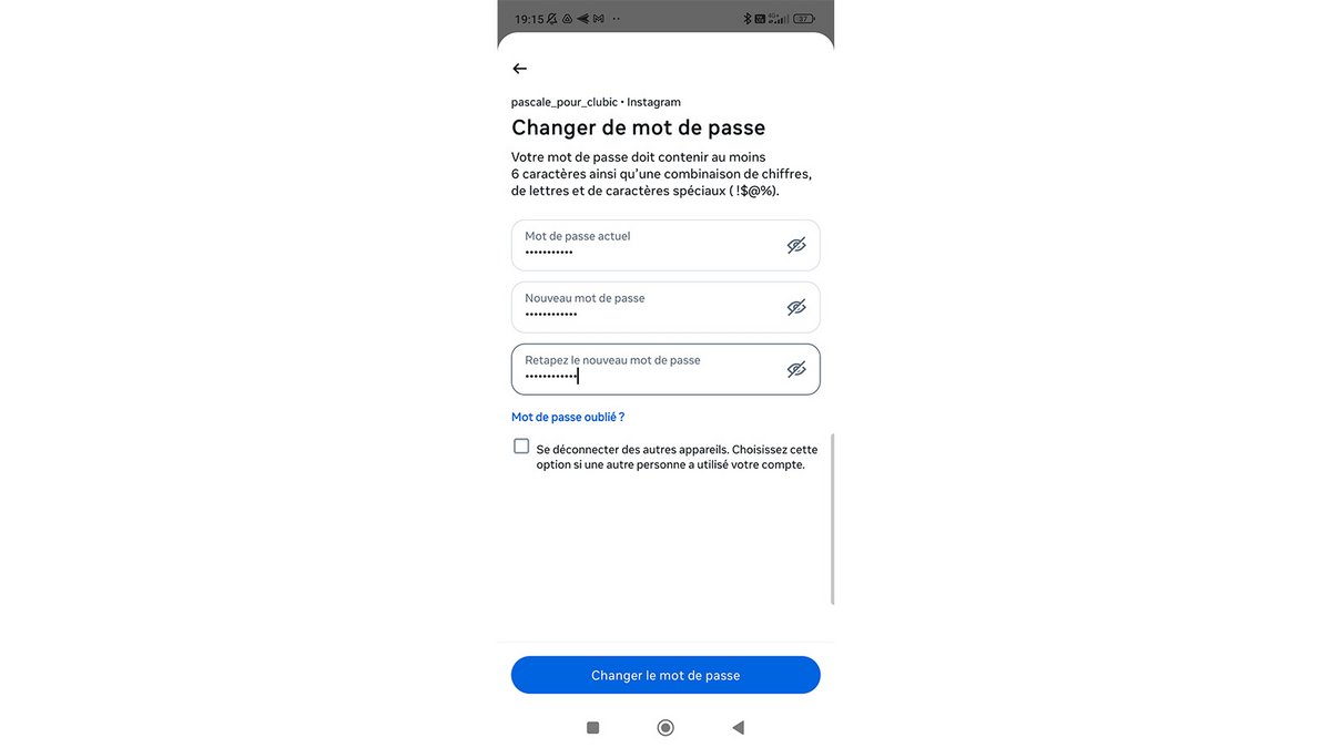 Modifier le mot de passe Instagram © Pascale Duc pour Clubic
