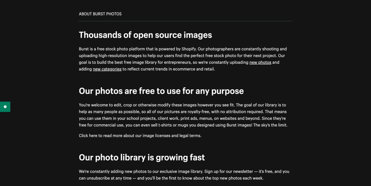 Usages possibles des images disponibles sur Burst© Shopify