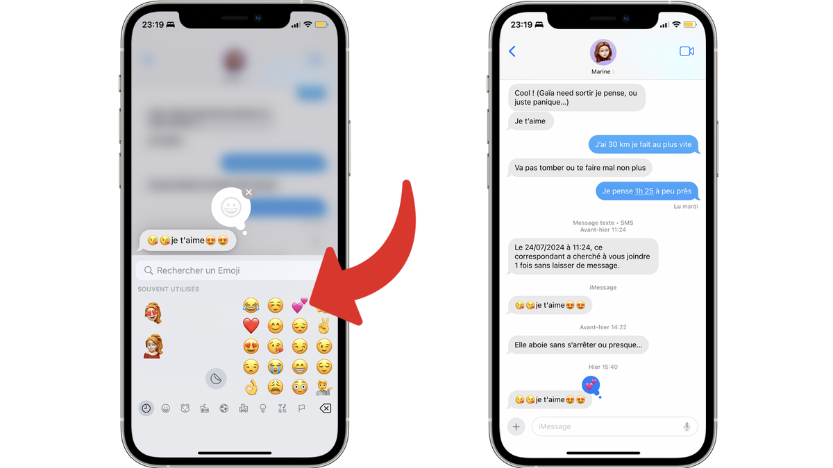 Choisir un emoji comme réaction personnalisée dans Messages d'iOS 18 © Clubic