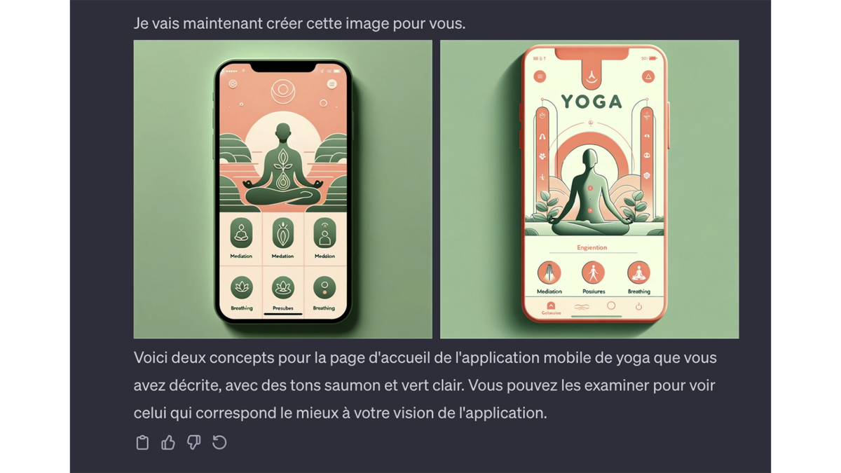 Interfaces d’application mobile générées par DALL·E 3 © Pascale Duc pour Clubic