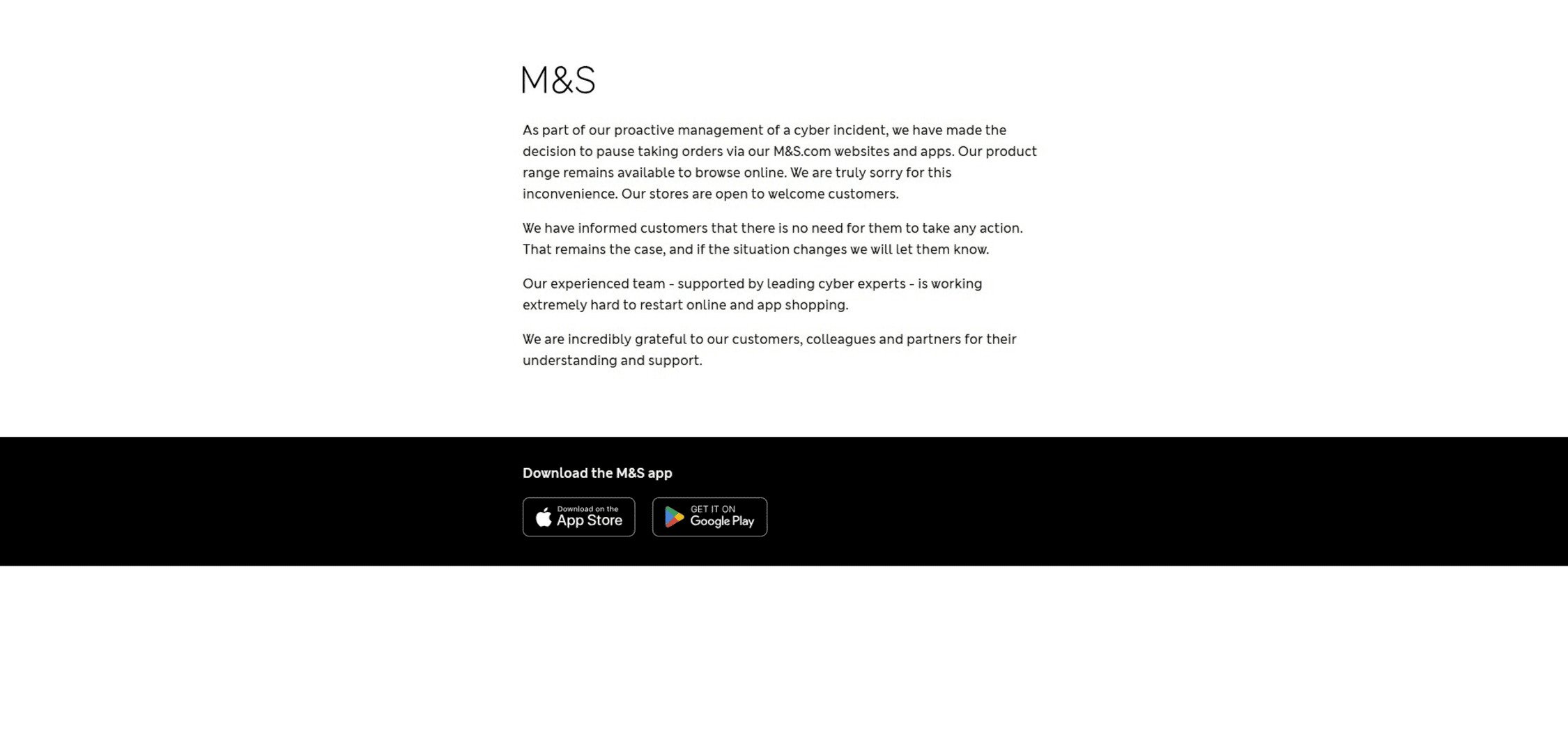 Voici le message qui s'affiche lorsqu'on veut cliquer sur le bouton "voir son panier et payer" sur le site de M&S, qu'il s'agisse de la version anglaise ou de celle en français. © Alexandre Boero / Clubic