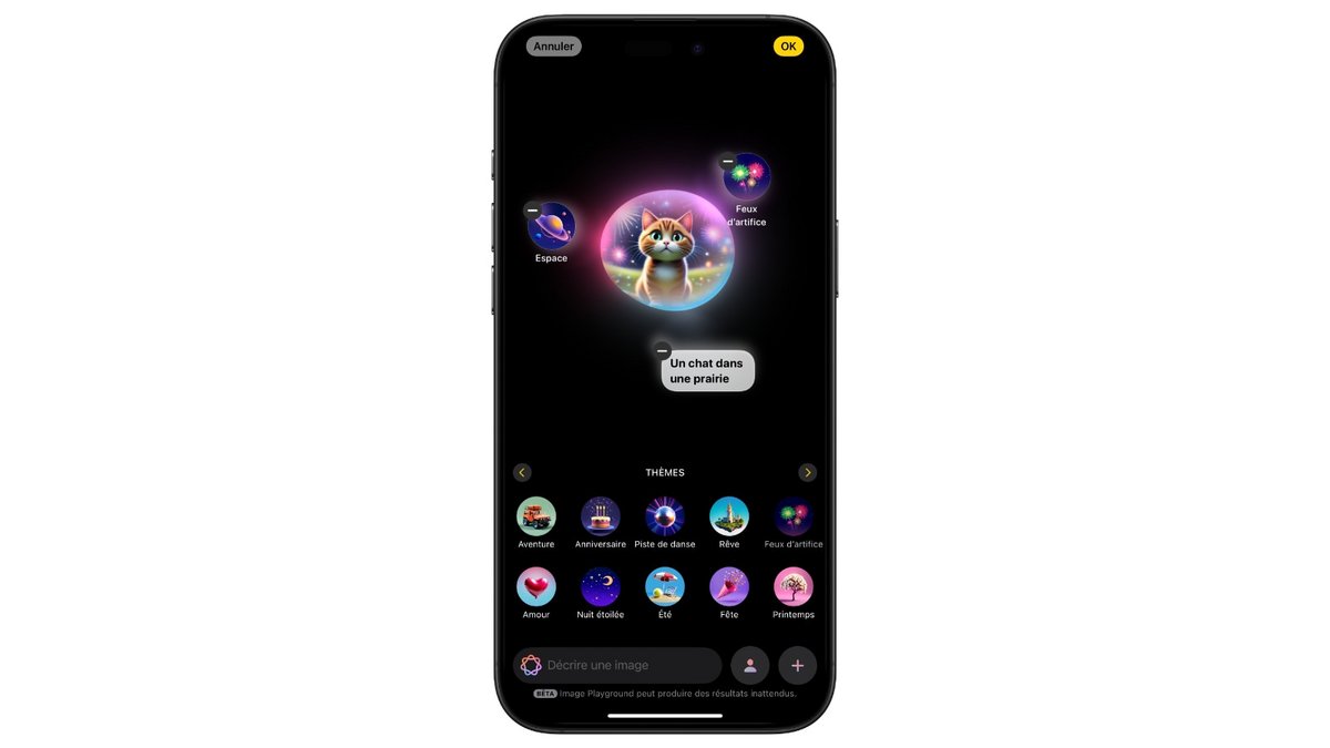 Vous pouvez choisir des éléments proposés par l'app pour préciser votre image. © Mathieu Grumiaux pour Clubic.com