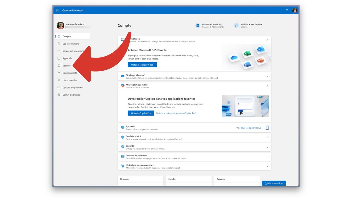 Cliquez sur « Sécurité »